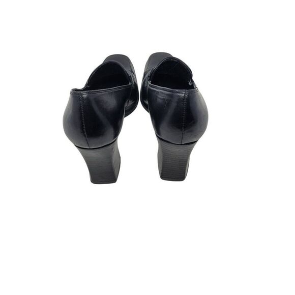 Unisa Black Leather High Heel Loafers Sz 38 Square Toe Brazil Womens Shoes - Picture 9 of 11